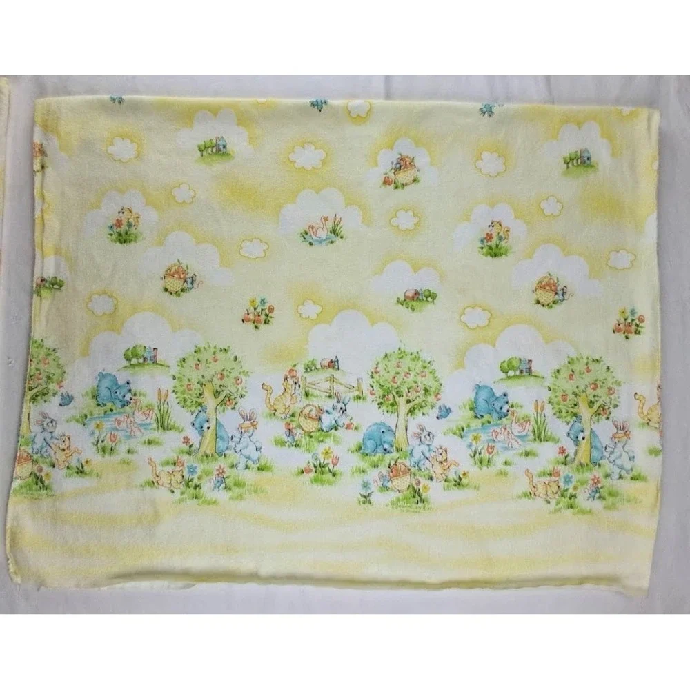 2 Vintage Dundee Yellow Blue Bear Tree Baby Receiving Blanket Country Sunshine